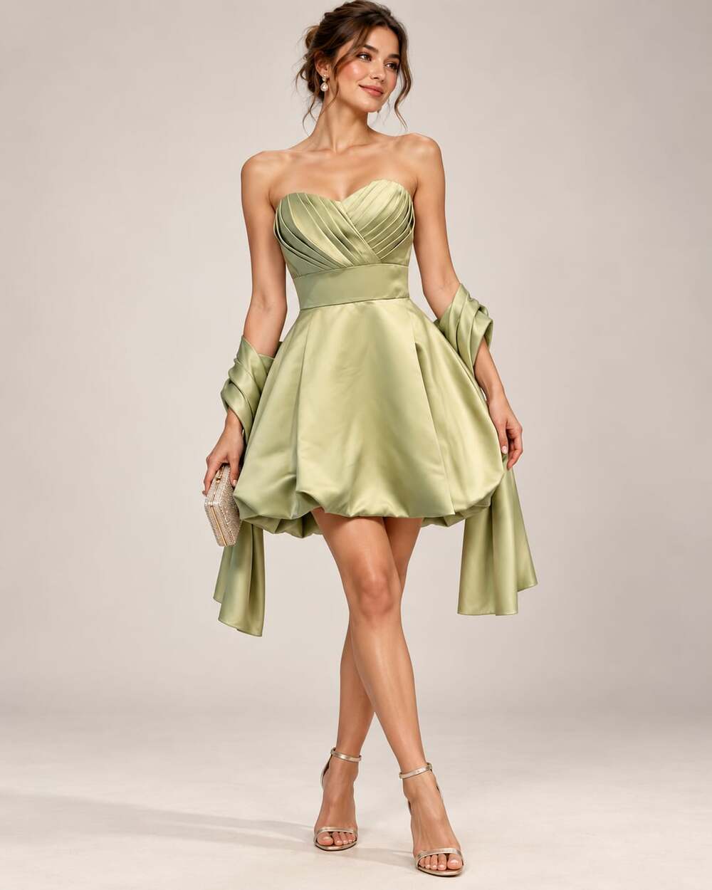 Narianna Sage Green Satin Strapless Mini Dress with Shawl NWT Size: Small